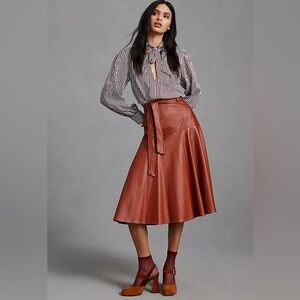 Anthropologie Anthro Leather Skirt Eva Franco Faux Leather Midi Skirt